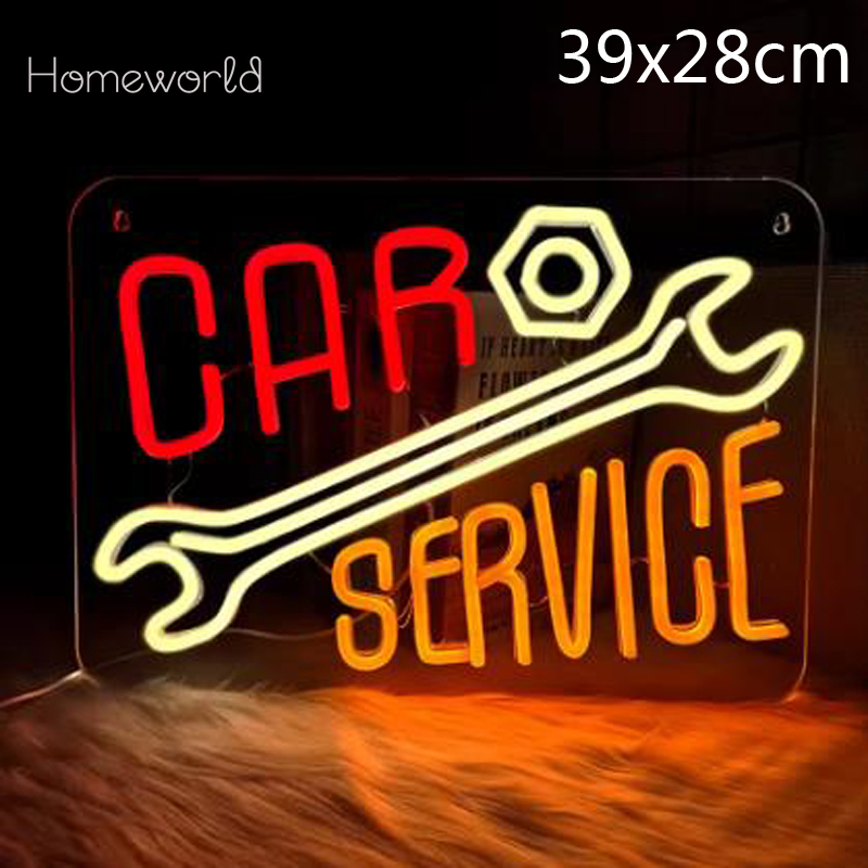 Auto Repair Shop Signs - خدمة السيارات النيون الدافئة الأبيض مفتاح