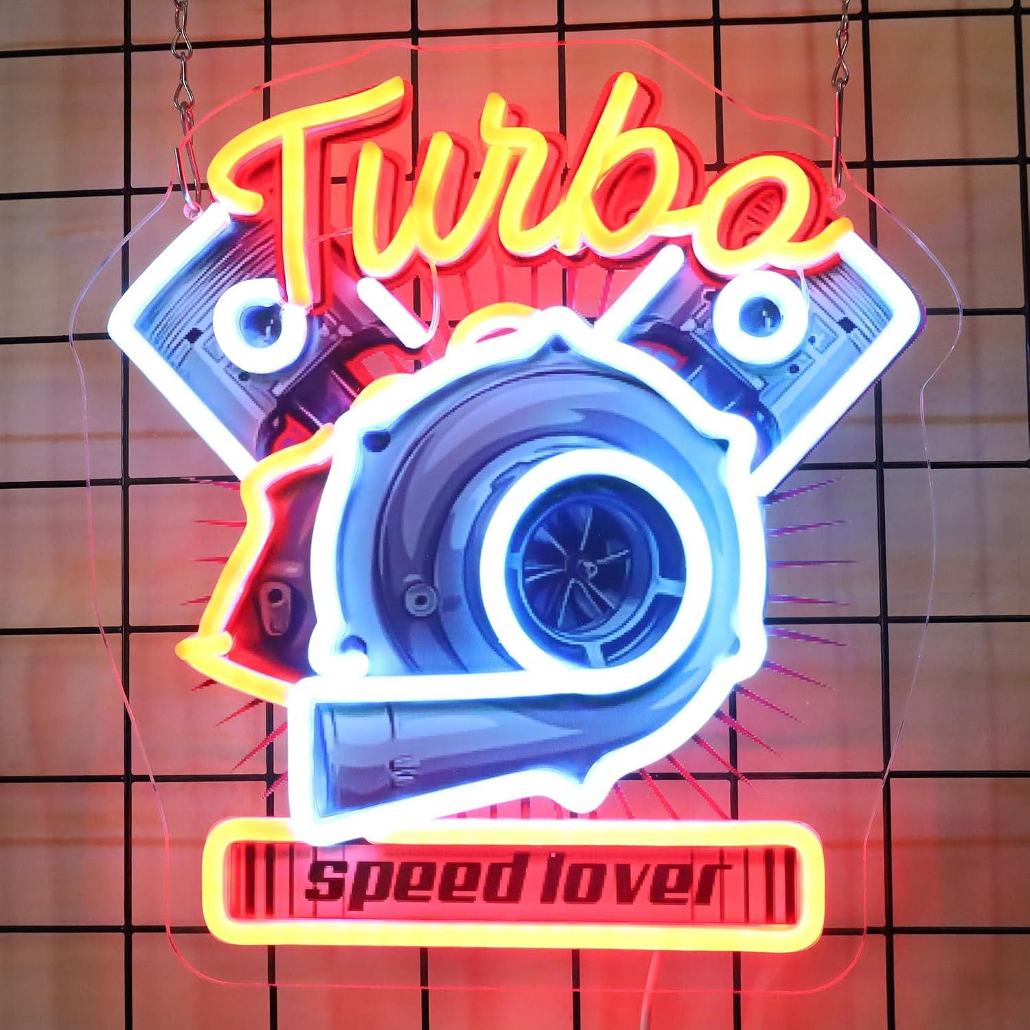 Auto Repair Shop Signs - لافتة نيون بتصميم محرك توربو، أضواء